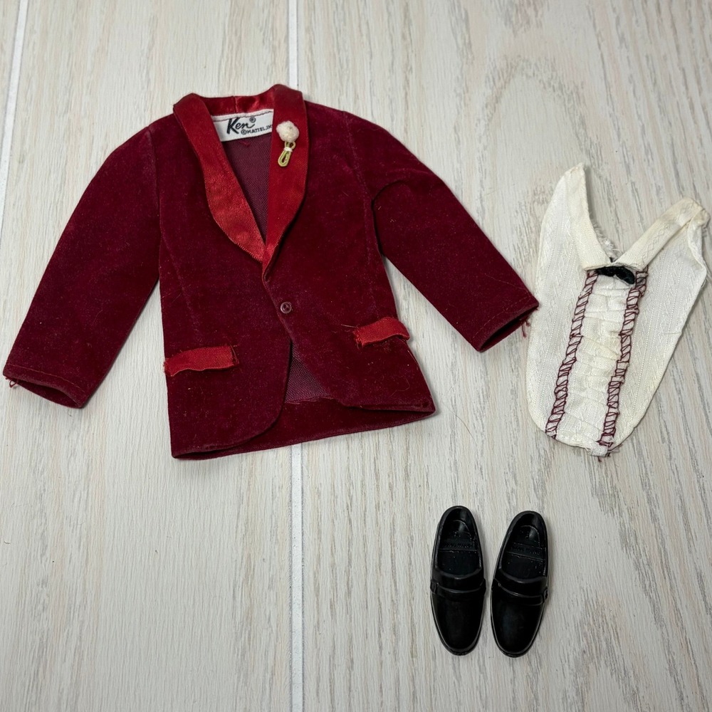 Mattel Ken Doll Night Scene Outfit Burgundy Red Velvet Jacket Suit Shoes Vintage